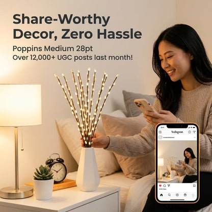 DK177 Led Branch Light Battery Operated Lighted Branch Vase Filler Willow Tree Artificial Little Twig Power Brown 30 Inch 20 LED for Indoor Romantic, Multicolor Light