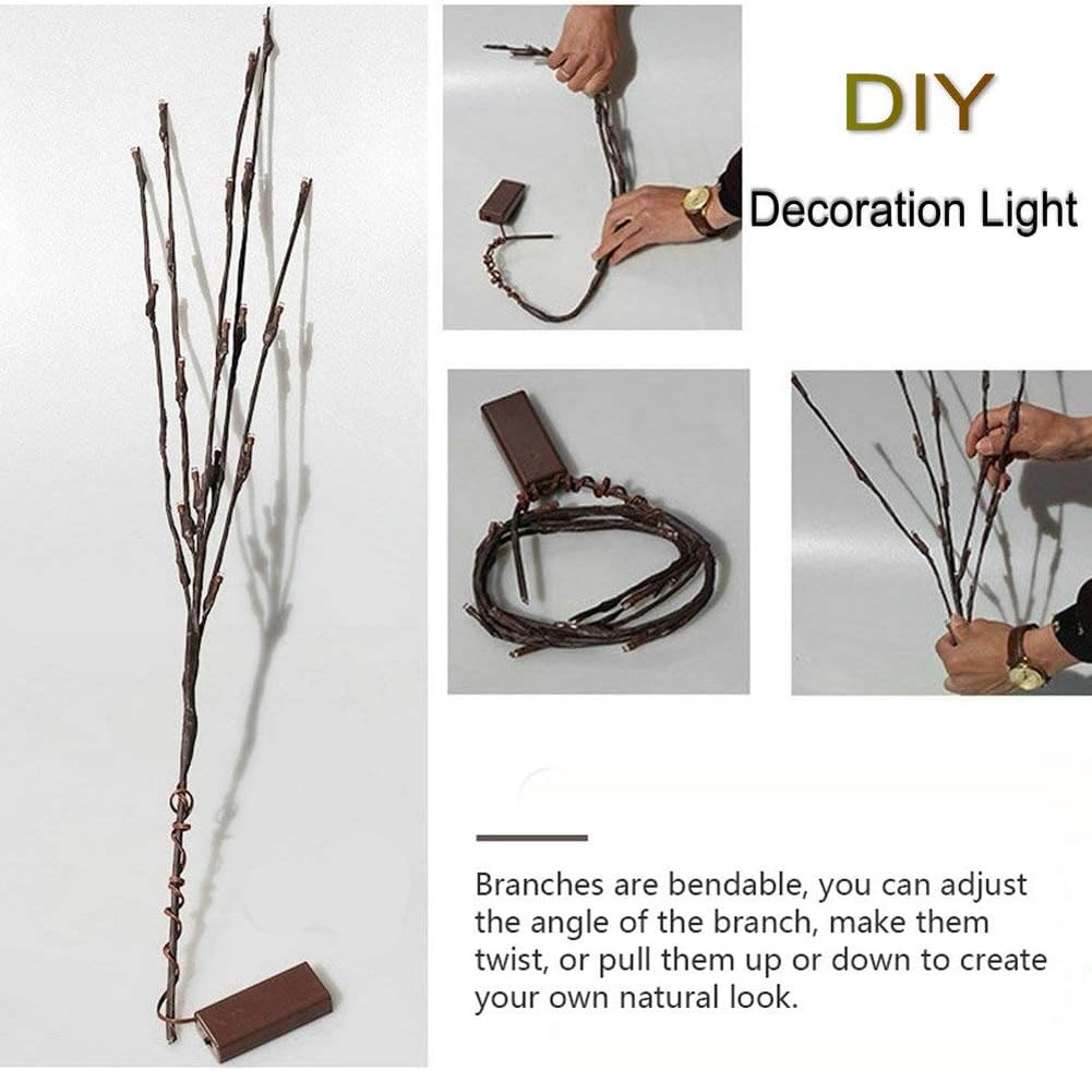 DK177 Led Branch Light Battery Operated Lighted Branch Vase Filler Willow Tree Artificial Little Twig Power Brown 30 Inch 20 LED for Indoor Romantic, Multicolor Light