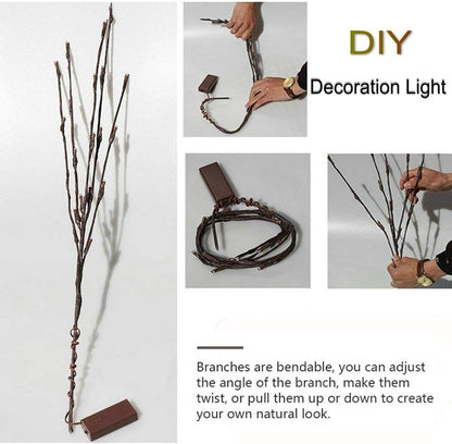 DK177 Led Branch Light Battery Operated Lighted Branch Vase Filler Willow Tree Artificial Little Twig Power Brown 30 Inch 20 LED for Indoor Romantic, Multicolor Light