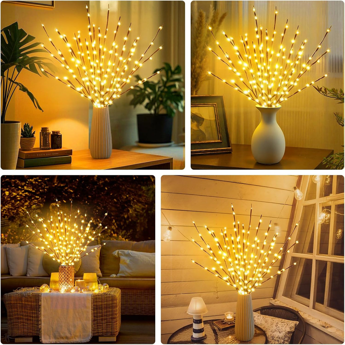 DK177 Led Branch Light Battery Operated Lighted Branch Vase Filler Willow Tree Artificial Little Twig Power Brown 30 Inch 20 LED for Indoor Romantic, Multicolor Light