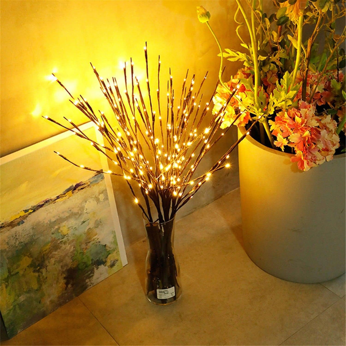 DK177 Led Branch Light Battery Operated Lighted Branch Vase Filler Willow Tree Artificial Little Twig Power Brown 30 Inch 20 LED for Indoor Romantic, Multicolor Light