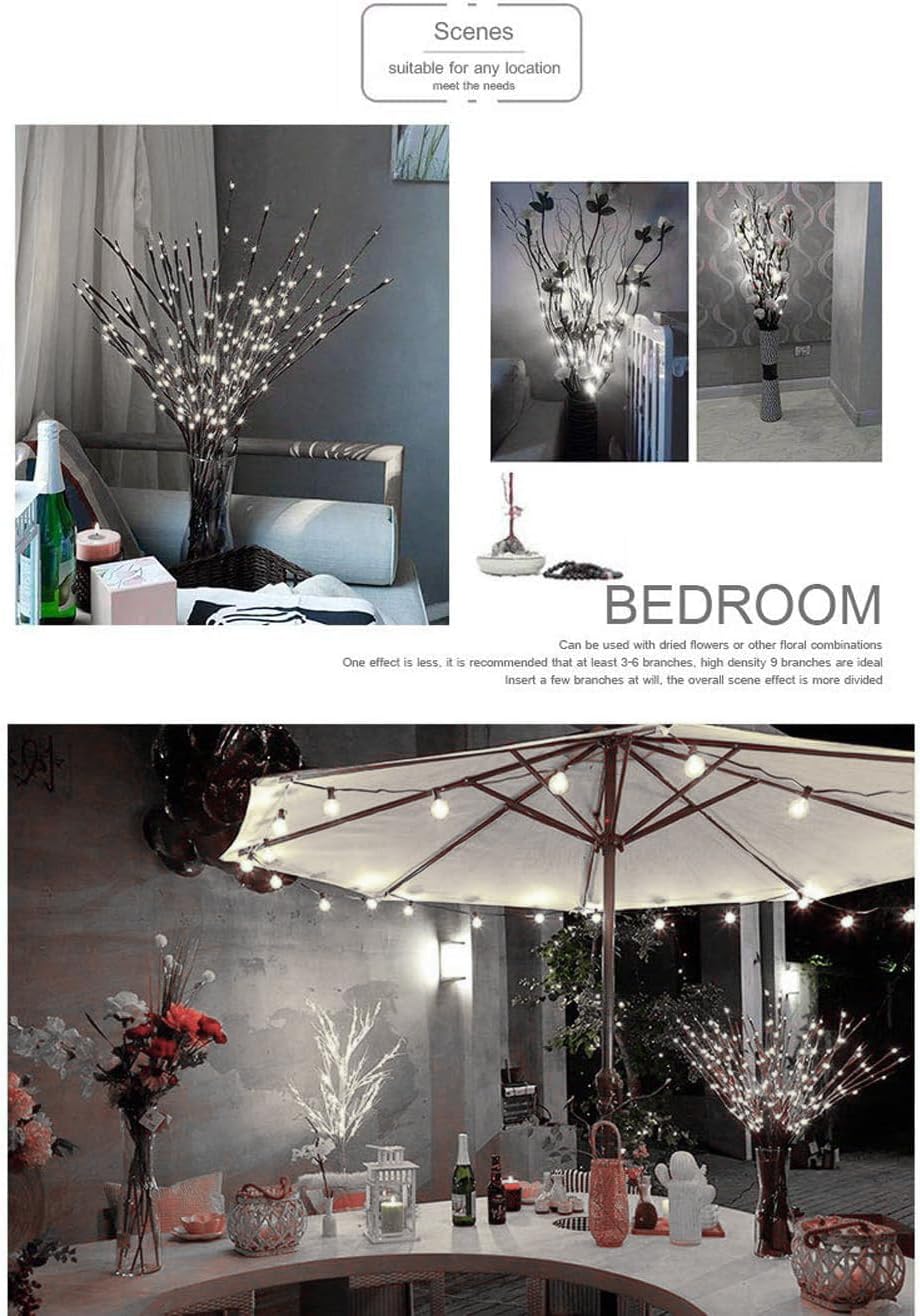 DK177 Led Branch Light Battery Operated Lighted Branch Vase Filler Willow Tree Artificial Little Twig Power Brown 30 Inch 20 LED for Indoor Romantic, Multicolor Light