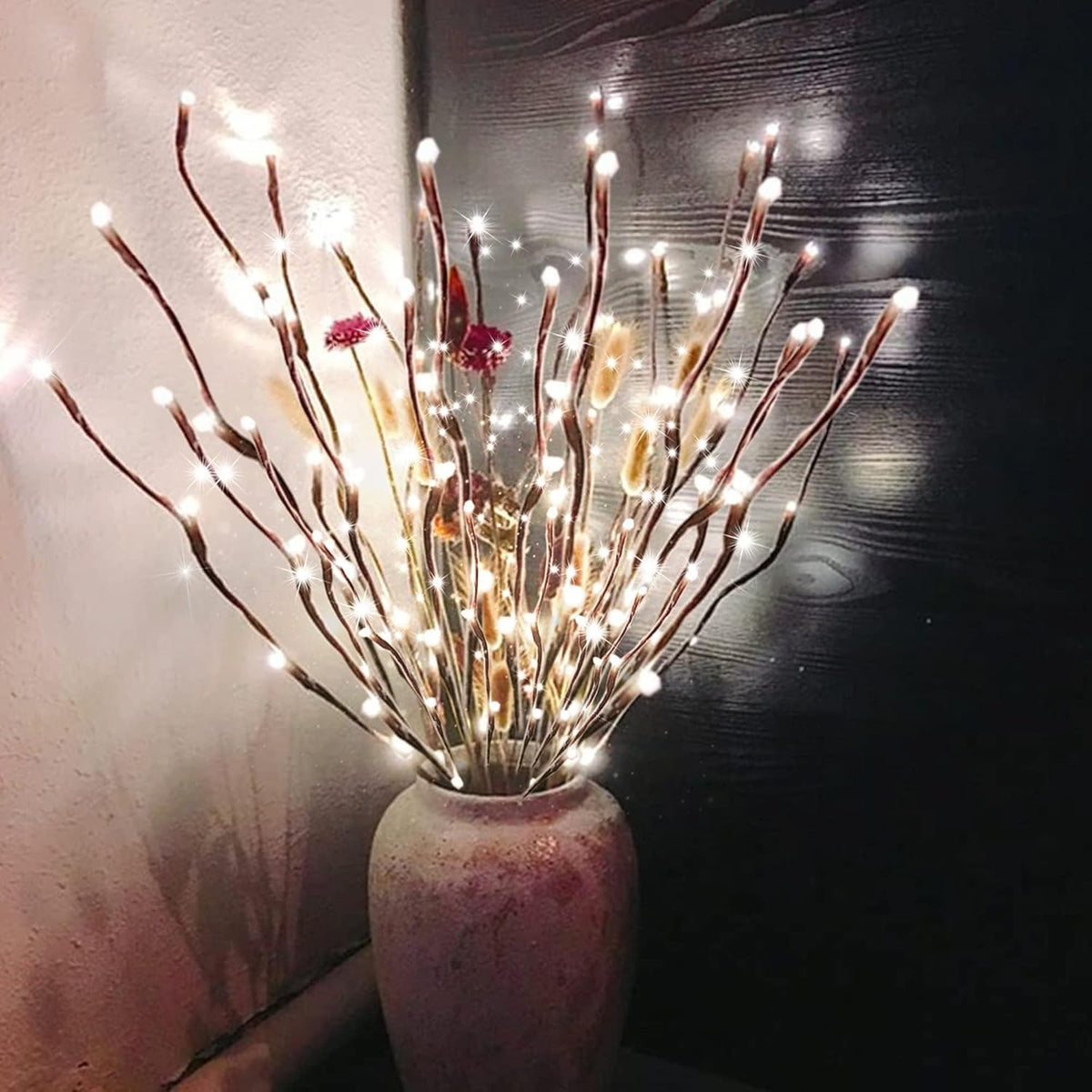 DK177 Led Branch Light Battery Operated Lighted Branch Vase Filler Willow Tree Artificial Little Twig Power Brown 30 Inch 20 LED for Indoor Romantic, Multicolor Light