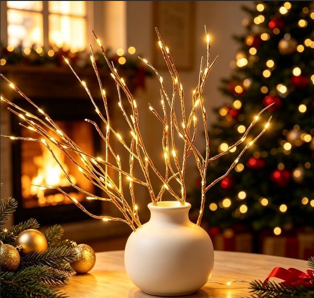 DK177 Led Branch Light Battery Operated Lighted Branch Vase Filler Willow Tree Artificial Little Twig Power Brown 30 Inch 20 LED for Indoor Romantic, Multicolor Light