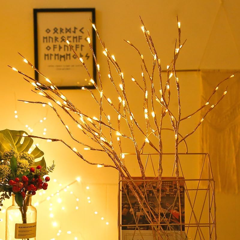 DK177 Led Branch Light Battery Operated Lighted Branch Vase Filler Willow Tree Artificial Little Twig Power Brown 30 Inch 20 LED for Indoor Romantic, Multicolor Light
