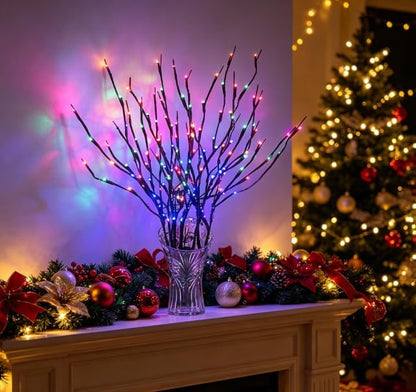 DK177 Led Branch Light Battery Operated Lighted Branch Vase Filler Willow Tree Artificial Little Twig Power Brown 30 Inch 20 LED for Indoor Romantic, Multicolor Light