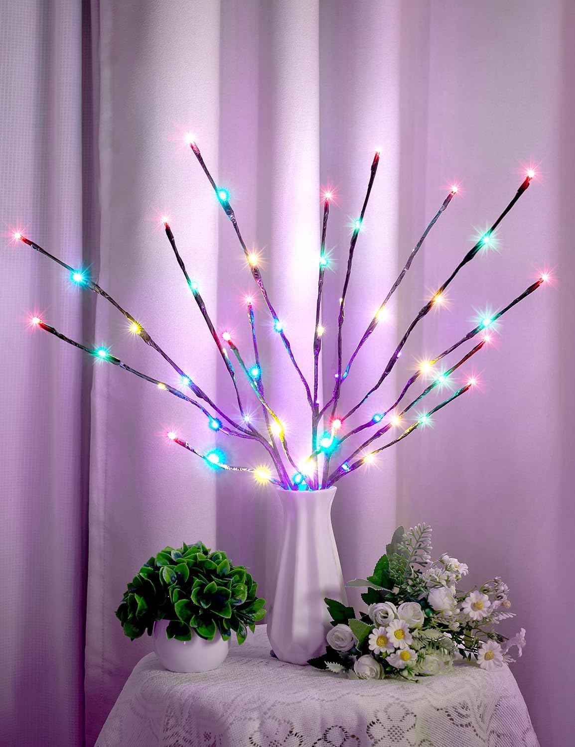 DK177 Led Branch Light Battery Operated Lighted Branch Vase Filler Willow Tree Artificial Little Twig Power Brown 30 Inch 20 LED for Indoor Romantic, Multicolor Light