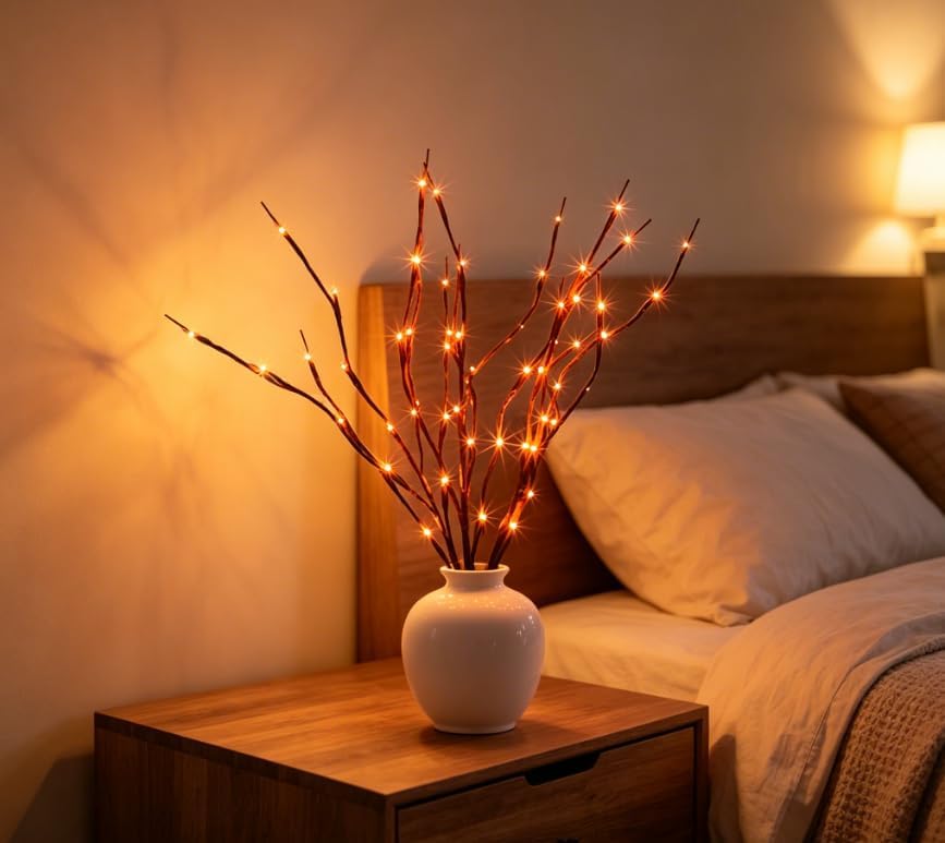DK177 Led Branch Light Battery Operated Lighted Branch Vase Filler Willow Tree Artificial Little Twig Power Brown 30 Inch 20 LED for Indoor Romantic, Multicolor Light