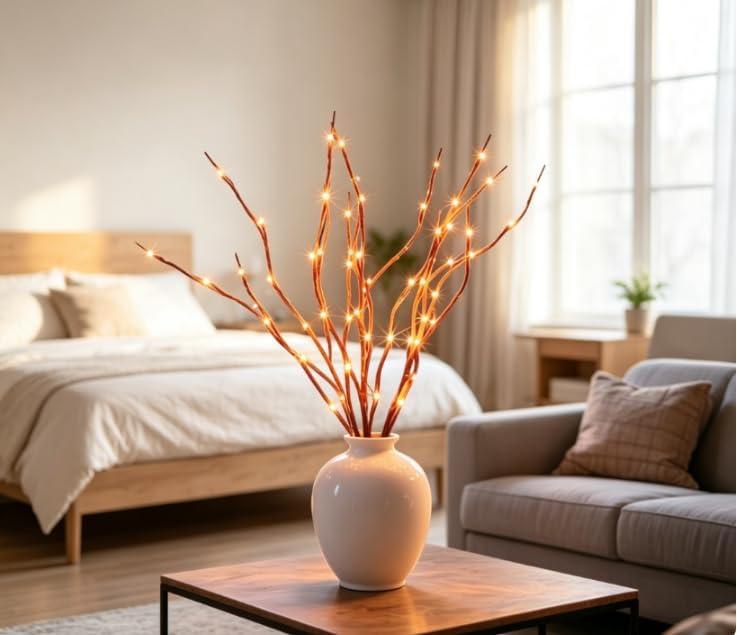 DK177 Led Branch Light Battery Operated Lighted Branch Vase Filler Willow Tree Artificial Little Twig Power Brown 30 Inch 20 LED for Indoor Romantic, Multicolor Light