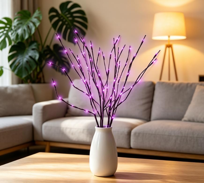 DK177 Led Branch Light Battery Operated Lighted Branch Vase Filler Willow Tree Artificial Little Twig Power Brown 30 Inch 20 LED for Indoor Romantic, Multicolor Light