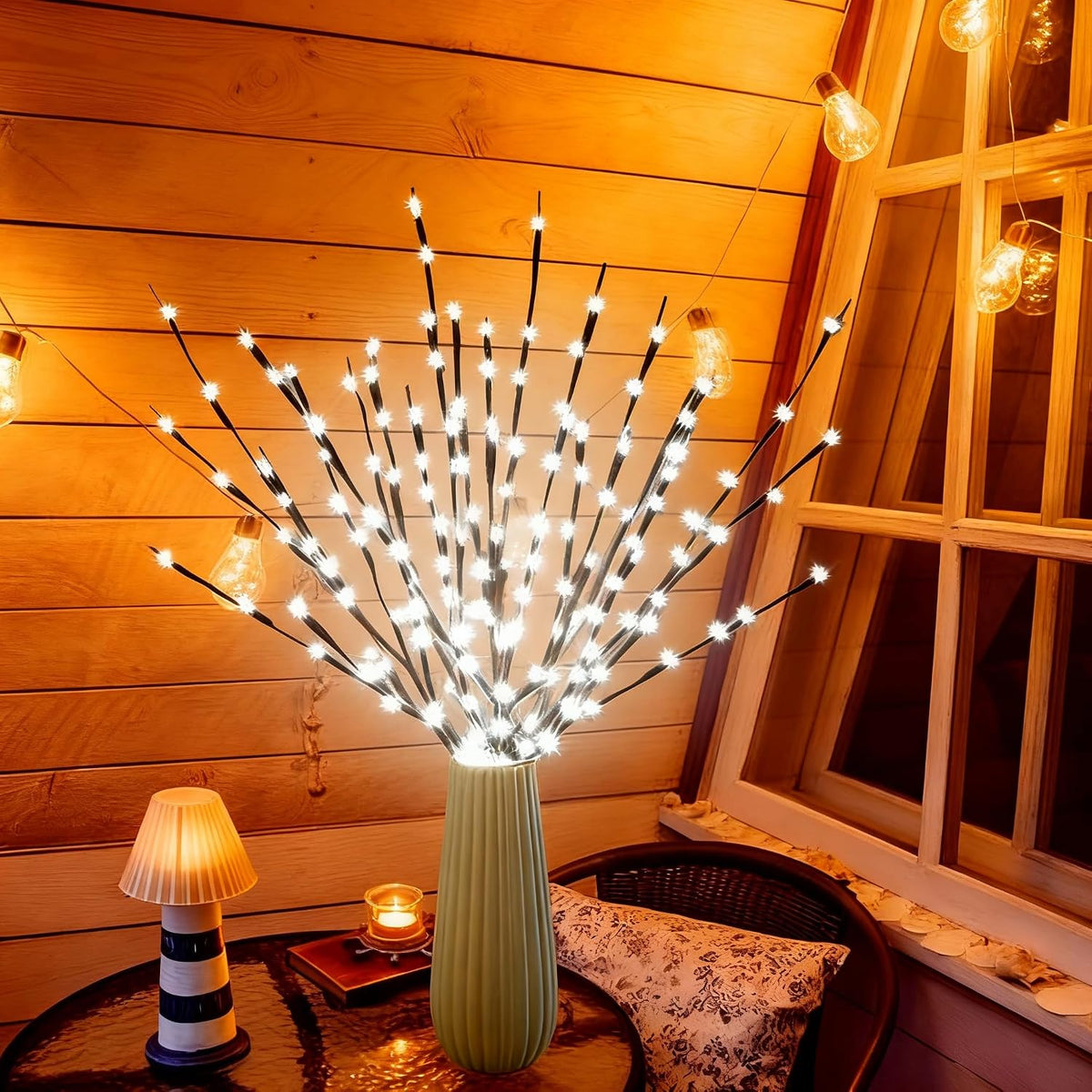 DK177 Led Branch Light Battery Operated Lighted Branch Vase Filler Willow Tree Artificial Little Twig Power Brown 30 Inch 20 LED for Indoor Romantic, Multicolor Light