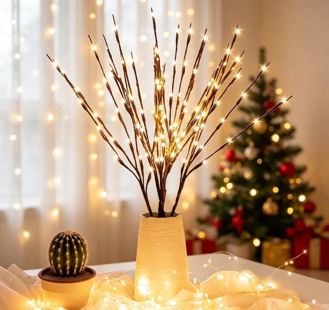 DK177 Led Branch Light Battery Operated Lighted Branch Vase Filler Willow Tree Artificial Little Twig Power Brown 30 Inch 20 LED for Indoor Romantic, Multicolor Light