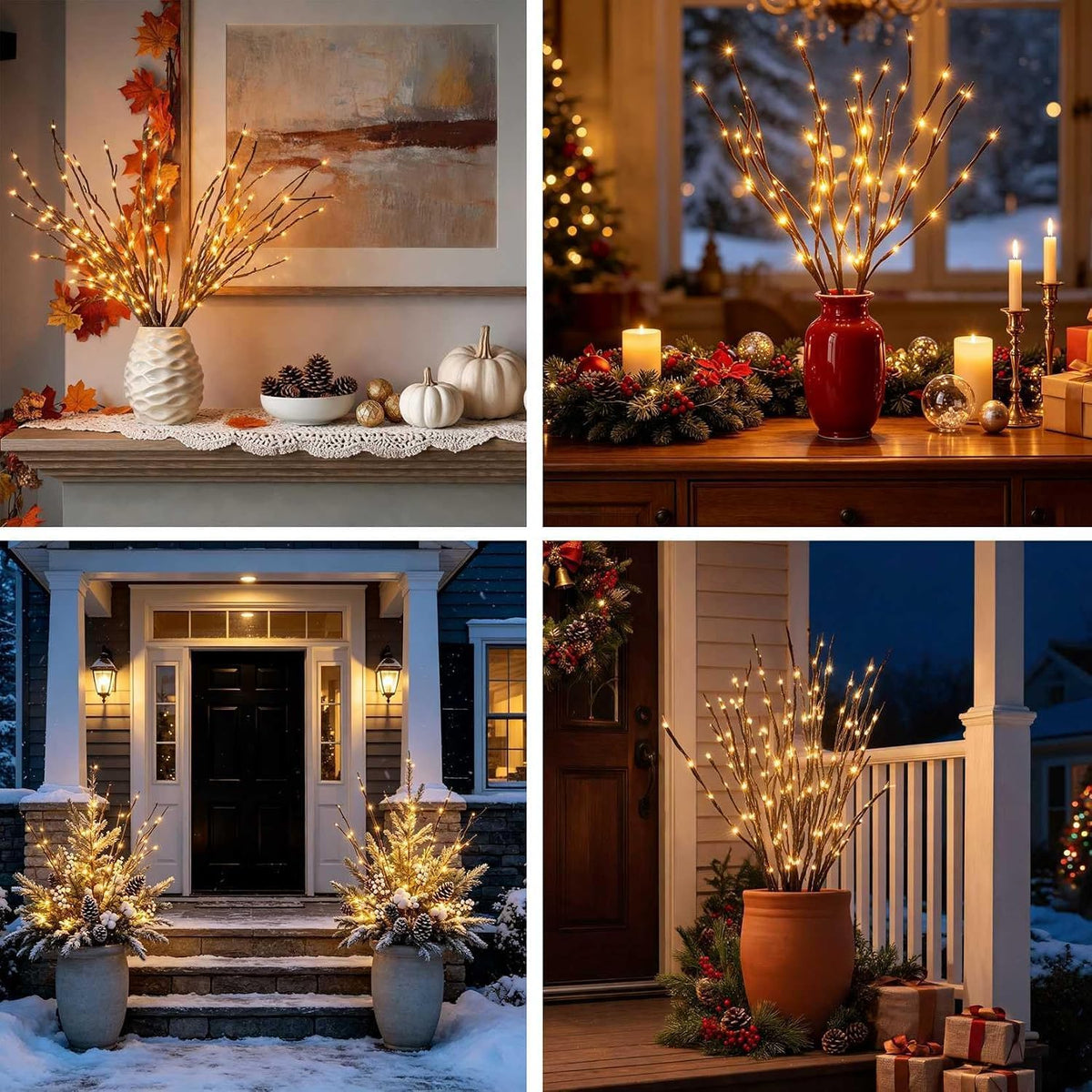 DK177 Led Branch Light Battery Operated Lighted Branch Vase Filler Willow Tree Artificial Little Twig Power Brown 30 Inch 20 LED for Indoor Romantic, Multicolor Light