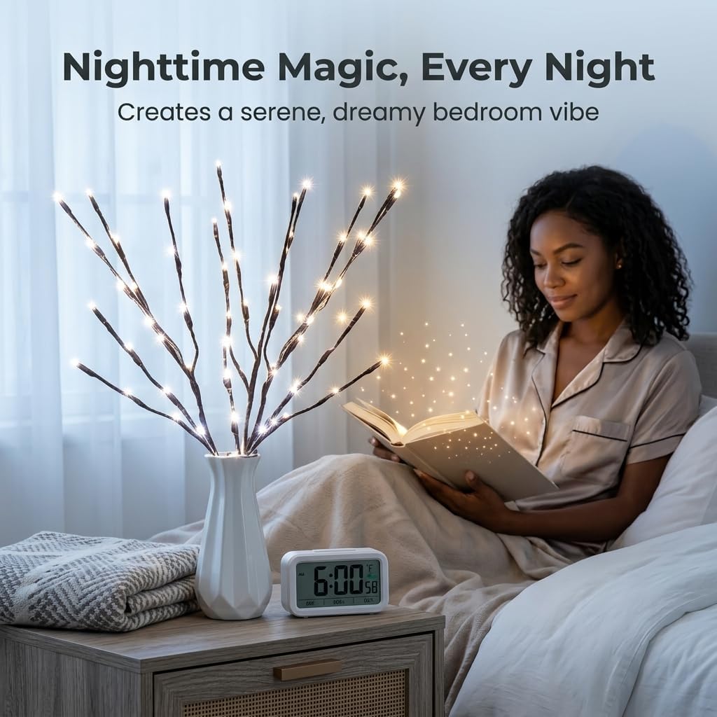 DK177 Led Branch Light Battery Operated Lighted Branch Vase Filler Willow Tree Artificial Little Twig Power Brown 30 Inch 20 LED for Indoor Romantic, Multicolor Light