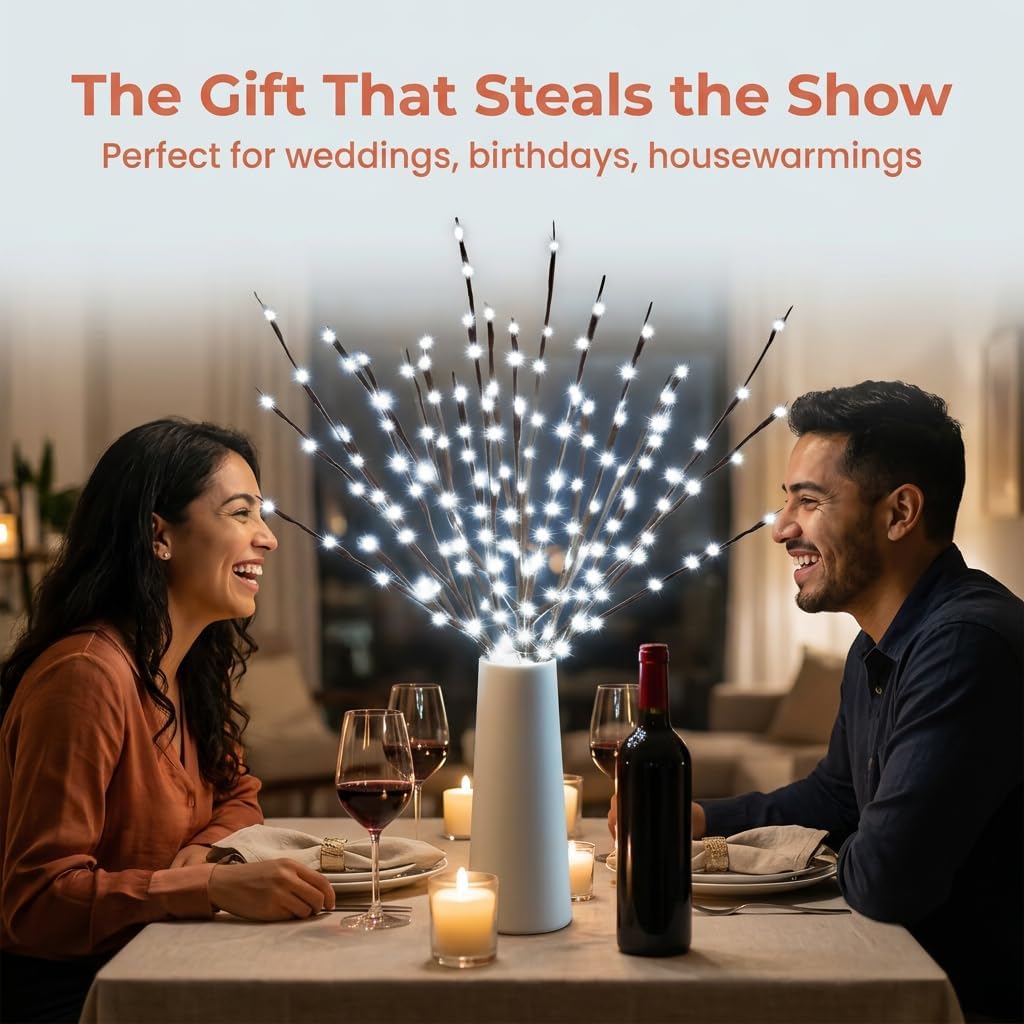 DK177 Led Branch Light Battery Operated Lighted Branch Vase Filler Willow Tree Artificial Little Twig Power Brown 30 Inch 20 LED for Indoor Romantic, Multicolor Light