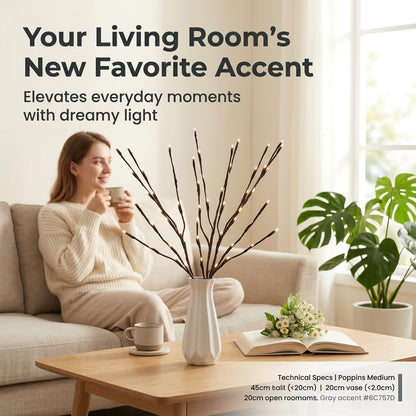 DK177 Led Branch Light Battery Operated Lighted Branch Vase Filler Willow Tree Artificial Little Twig Power Brown 30 Inch 20 LED for Indoor Romantic, Multicolor Light