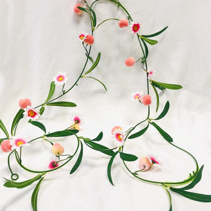 Artificial Fruit Peach Hanging Vines Plant Garland Artificial Flowers and Leaves Wreath for Home Garden Wedding Party Decor (1, Peach Vine)