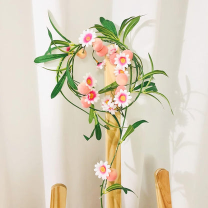 Artificial Fruit Peach Hanging Vines Plant Garland Artificial Flowers and Leaves Wreath for Home Garden Wedding Party Decor (1, Peach Vine)