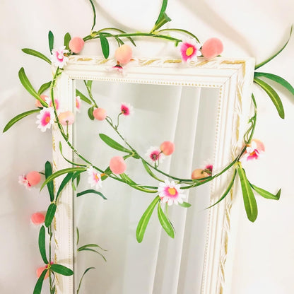 Artificial Fruit Peach Hanging Vines Plant Garland Artificial Flowers and Leaves Wreath for Home Garden Wedding Party Decor (1, Peach Vine)