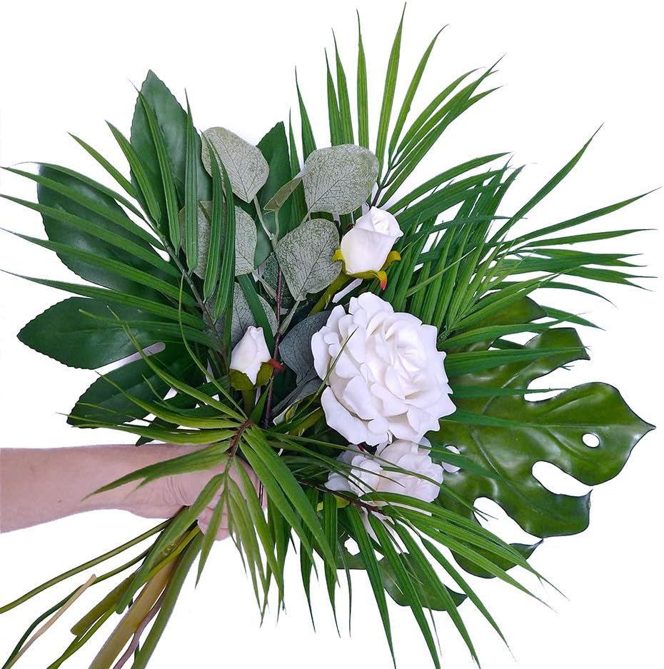 Artificial Areca Palm Leaves, 8 Pcs Faux Tropical Palm Tree Leaves Stems for Floral Arrangement, Hawaiian Luau, Jungle Beach Wedding Party Decor, 28 Inches Tall