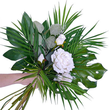 Artificial Areca Palm Leaves, 8 Pcs Faux Tropical Palm Tree Leaves Stems for Floral Arrangement, Hawaiian Luau, Jungle Beach Wedding Party Decor, 28 Inches Tall