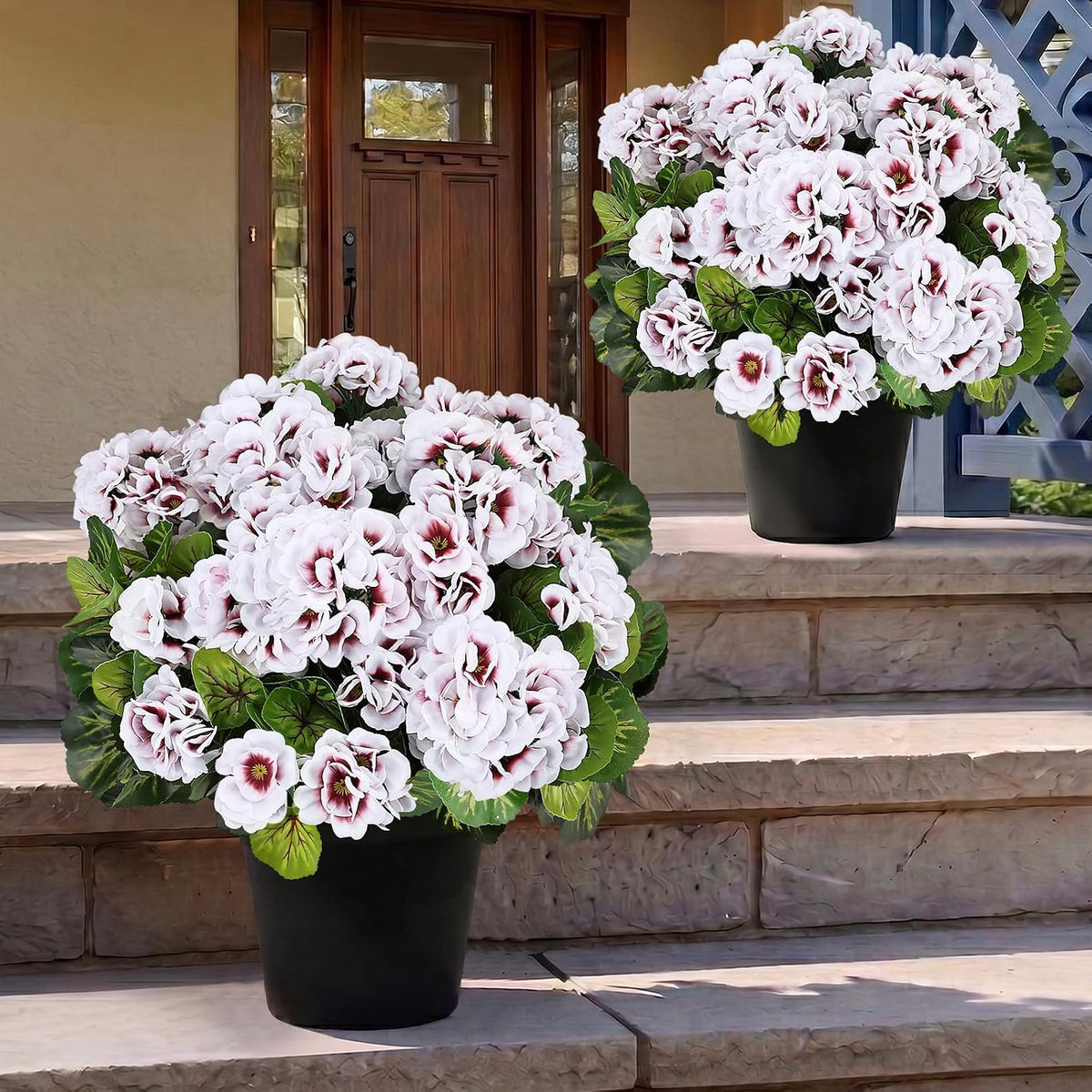 2 Pcs Pre-Potted Artificial Flowers for Outdoor - Pink
