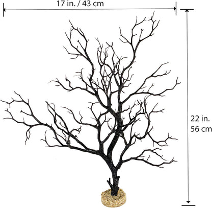 Dark River Brown Manzanita Branch 22-inch Tall with Weighted Base | Tree Branches Molded Aquarium Decor Decoration Fake Artificial Fish Tank Ornament for Freshwater or Saltwater (7394)