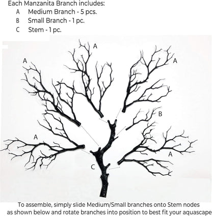 Dark River Brown Manzanita Branch 22-inch Tall with Weighted Base | Tree Branches Molded Aquarium Decor Decoration Fake Artificial Fish Tank Ornament for Freshwater or Saltwater (7394)