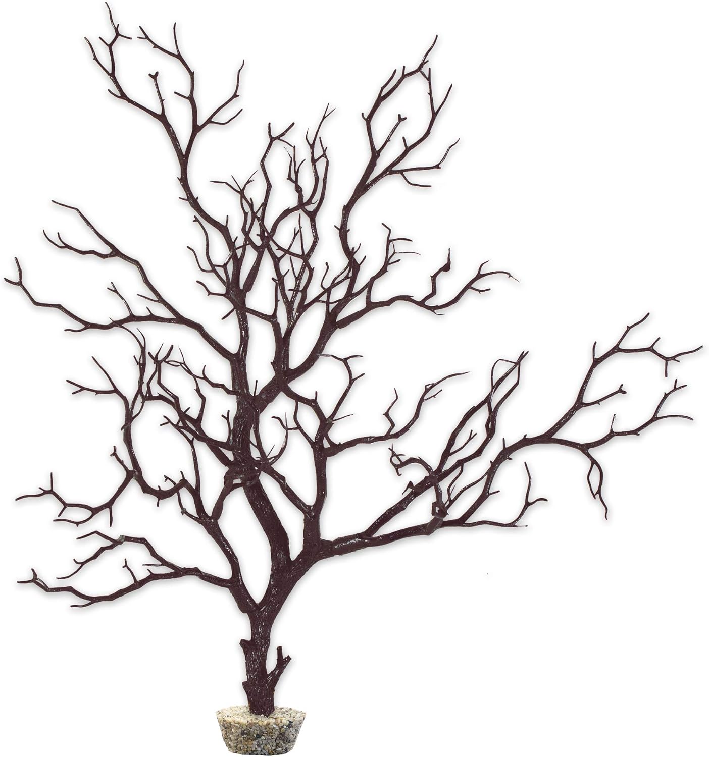 Dark River Brown Manzanita Branch 22-inch Tall with Weighted Base | Tree Branches Molded Aquarium Decor Decoration Fake Artificial Fish Tank Ornament for Freshwater or Saltwater (7394)