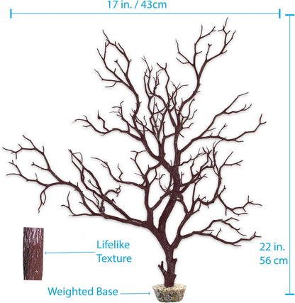 Dark River Brown Manzanita Branch 22-inch Tall with Weighted Base | Tree Branches Molded Aquarium Decor Decoration Fake Artificial Fish Tank Ornament for Freshwater or Saltwater (7394)