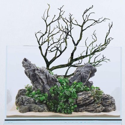 Dark River Brown Manzanita Branch 22-inch Tall with Weighted Base | Tree Branches Molded Aquarium Decor Decoration Fake Artificial Fish Tank Ornament for Freshwater or Saltwater (7394)