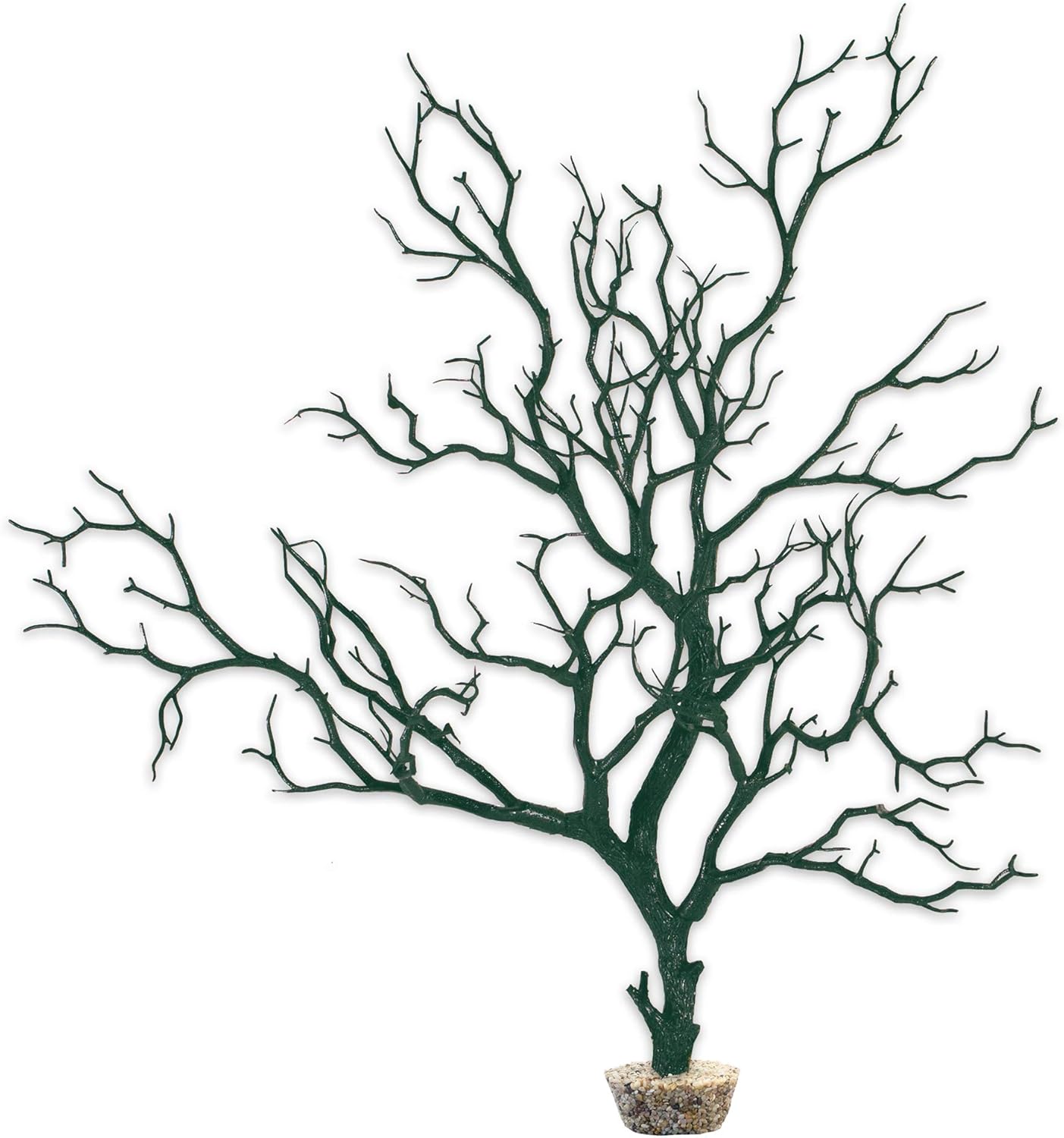 Dark River Brown Manzanita Branch 22-inch Tall with Weighted Base | Tree Branches Molded Aquarium Decor Decoration Fake Artificial Fish Tank Ornament for Freshwater or Saltwater (7394)