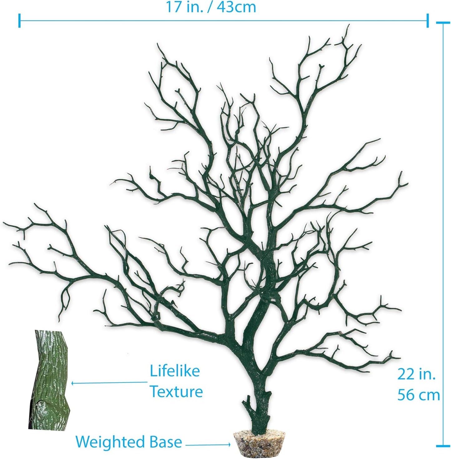 Dark River Brown Manzanita Branch 22-inch Tall with Weighted Base | Tree Branches Molded Aquarium Decor Decoration Fake Artificial Fish Tank Ornament for Freshwater or Saltwater (7394)