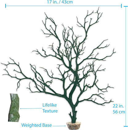 Dark River Brown Manzanita Branch 22-inch Tall with Weighted Base | Tree Branches Molded Aquarium Decor Decoration Fake Artificial Fish Tank Ornament for Freshwater or Saltwater (7394)