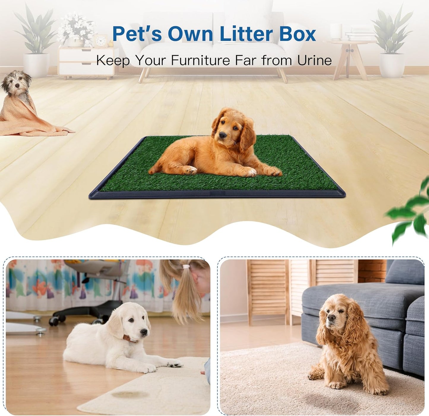 Artificial Dog Grass Pad with Tray for Potty – 16x20 inches Strong Absorbency Grass Pad, Dog Litter Box for Indoor/Balcony/Apartment