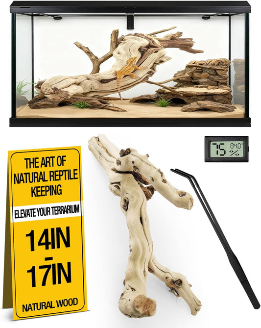3Pcs Bearded Dragon Wood Branch, Large 14-17 Inch Reptile Wood Logs for ClimbingTerrarium Habitat Decor for Geckos, Chameleons, Frogs & Spiders