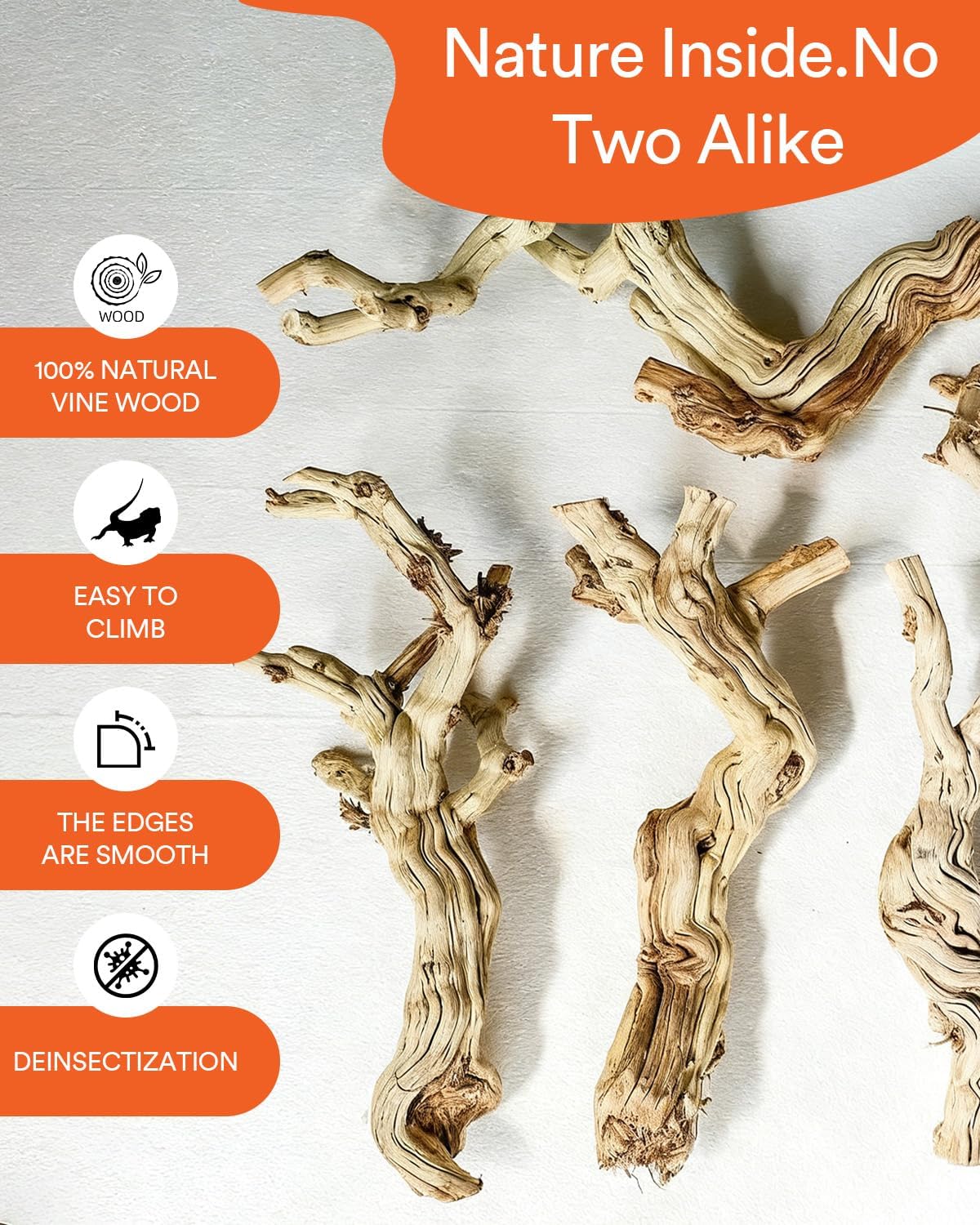 3Pcs Bearded Dragon Wood Branch, Large 14-17 Inch Reptile Wood Logs for ClimbingTerrarium Habitat Decor for Geckos, Chameleons, Frogs & Spiders