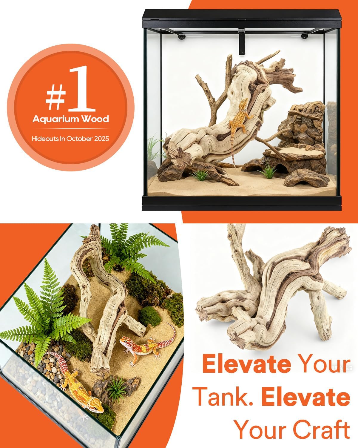 3Pcs Bearded Dragon Wood Branch, Large 14-17 Inch Reptile Wood Logs for ClimbingTerrarium Habitat Decor for Geckos, Chameleons, Frogs & Spiders