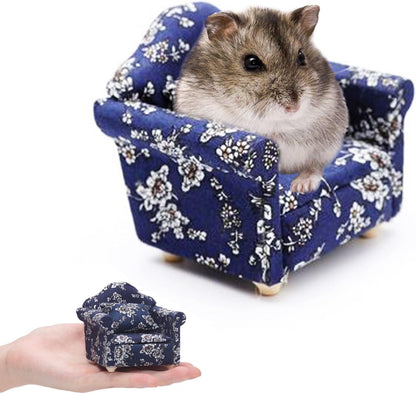 Hamster Mini Cotton Sofa Chair, Small Animal Blue Red Bed Cozy with Pillow, Cage Decor Photo Toys, Relax Habitat House Accessories, Sleep Pad Rest Nest for Hamster, Mice, Rat.