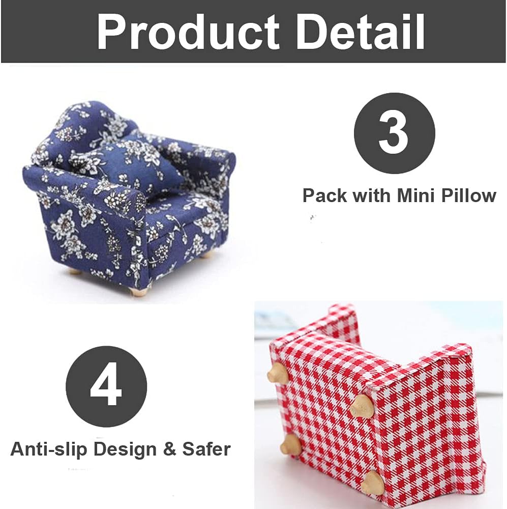 Hamster Mini Cotton Sofa Chair, Small Animal Blue Red Bed Cozy with Pillow, Cage Decor Photo Toys, Relax Habitat House Accessories, Sleep Pad Rest Nest for Hamster, Mice, Rat.