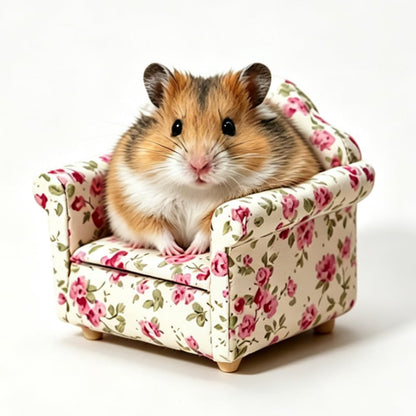 Hamster Mini Cotton Sofa Chair, Small Animal Blue Red Bed Cozy with Pillow, Cage Decor Photo Toys, Relax Habitat House Accessories, Sleep Pad Rest Nest for Hamster, Mice, Rat.