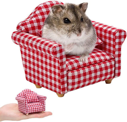 Hamster Mini Cotton Sofa Chair, Small Animal Blue Red Bed Cozy with Pillow, Cage Decor Photo Toys, Relax Habitat House Accessories, Sleep Pad Rest Nest for Hamster, Mice, Rat.