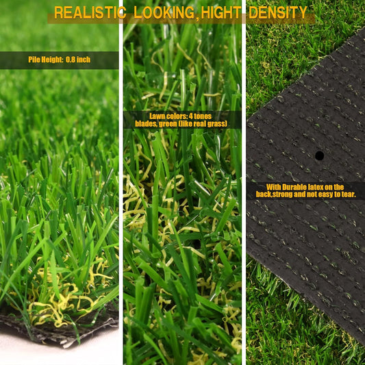 Green Artificial Grass 4 FT x 6 FT, 0.8" Fake Grass Turf Mat, Indoor Outdoor Artificial Lawn Rug, Dogs Pet Synthetic Grass Carpet for Landscape Garden Backyard Patio,Customized