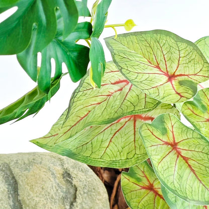 Reptile Artificial Plants for Terrarium Decor, Amphibian Habitat Decorations Bearded Dragon Tank Accessories fit Crested Gecko Leopard Lizard Chameleon Snake Frog - Fake Pink Heuchera