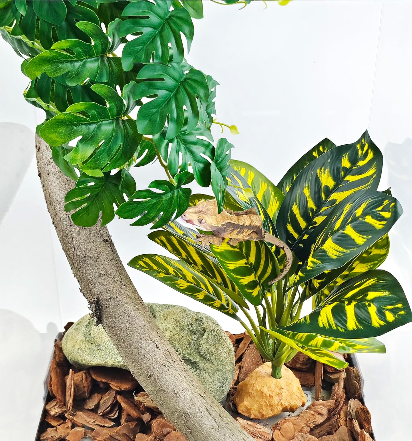 Reptile Artificial Plants for Terrarium Decor, Amphibian Habitat Decorations Bearded Dragon Tank Accessories fit Crested Gecko Leopard Lizard Chameleon Snake Frog - Fake Pink Heuchera