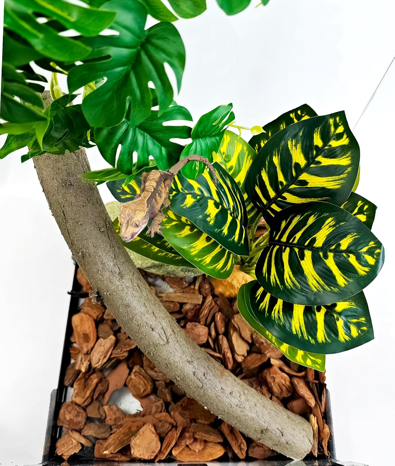 Reptile Artificial Plants for Terrarium Decor, Amphibian Habitat Decorations Bearded Dragon Tank Accessories fit Crested Gecko Leopard Lizard Chameleon Snake Frog - Fake Pink Heuchera