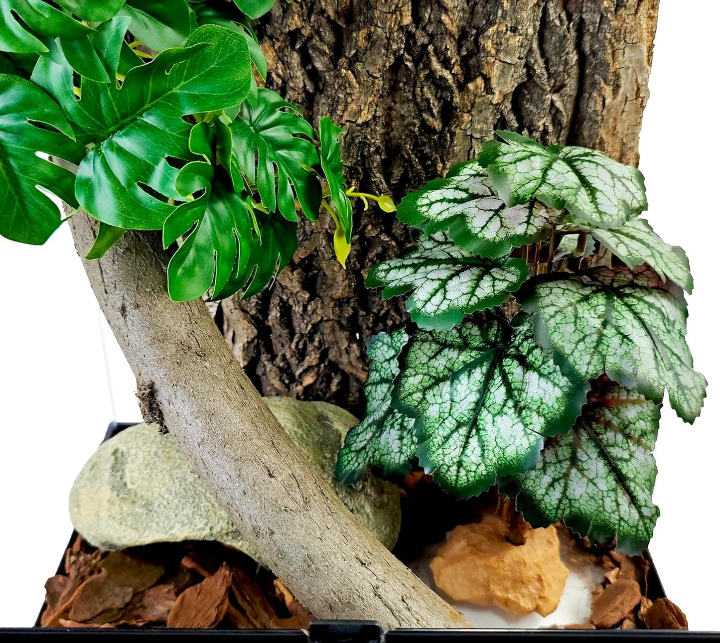 Reptile Artificial Plants for Terrarium Decor, Amphibian Habitat Decorations Bearded Dragon Tank Accessories fit Crested Gecko Leopard Lizard Chameleon Snake Frog - Fake Pink Heuchera