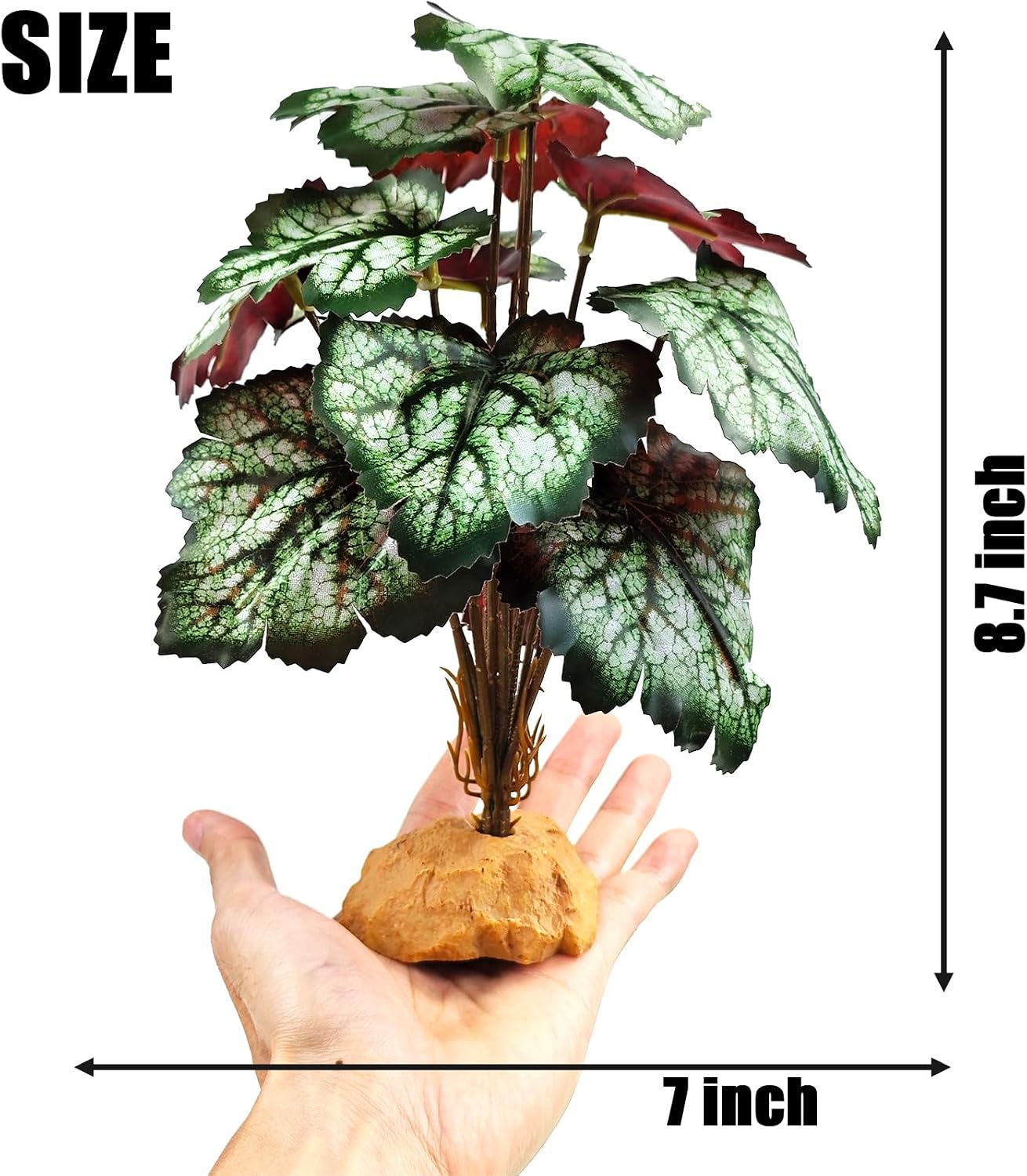 Reptile Artificial Plants for Terrarium Decor, Amphibian Habitat Decorations Bearded Dragon Tank Accessories fit Crested Gecko Leopard Lizard Chameleon Snake Frog - Fake Pink Heuchera