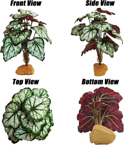Reptile Artificial Plants for Terrarium Decor, Amphibian Habitat Decorations Bearded Dragon Tank Accessories fit Crested Gecko Leopard Lizard Chameleon Snake Frog - Fake Pink Heuchera