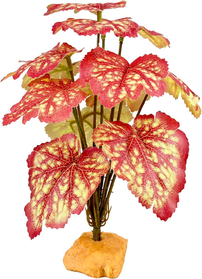 Reptile Artificial Plants for Terrarium Decor, Amphibian Habitat Decorations Bearded Dragon Tank Accessories fit Crested Gecko Leopard Lizard Chameleon Snake Frog - Fake Pink Heuchera